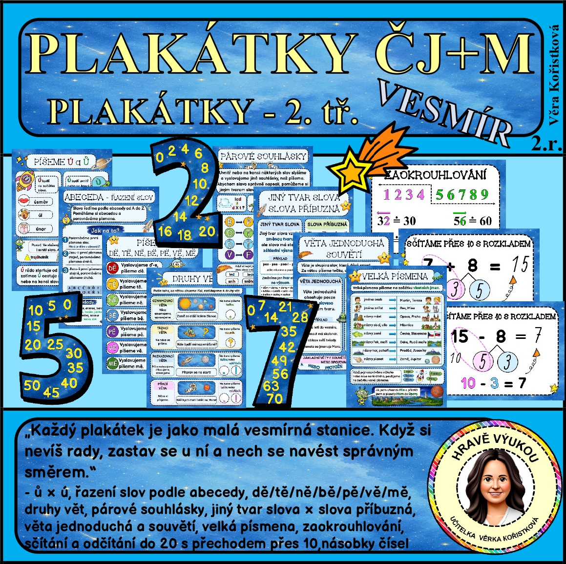 PLAKÁTKY K UČIVU ČJ + M 2. TŘ. – VESMÍR (A4)