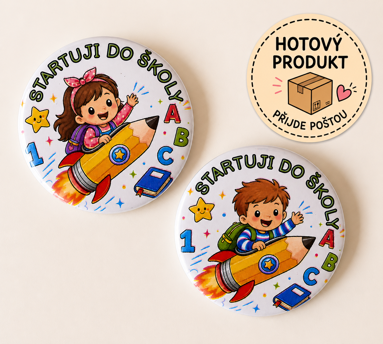 STARTUJI DO ŠKOLY – placky pro prvňáčky k začátku šk. roku